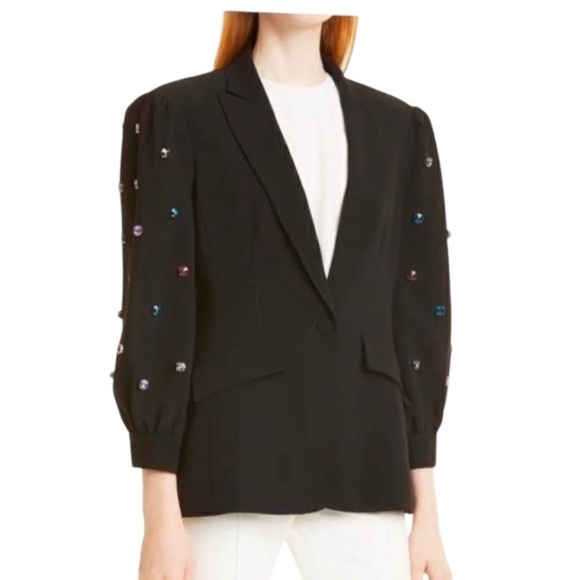 Cinq a Sept Amie Bejeweled 3/4” Puff Sleeve Tailored Fitted Blazer Size 4 NEW - Picture 3 of 15